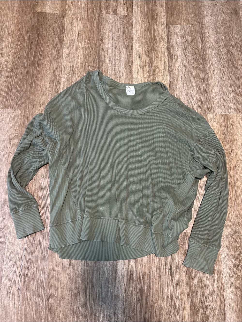 American Eagle Outfitters Olive Waffle-Knit Long Sleeve Tee